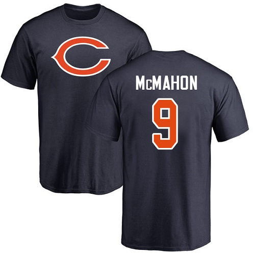 Chicago Bears Men Navy Blue Jim McMahon Name and Number Logo NFL Football #9 T Shirt->nfl t-shirts->Sports Accessory